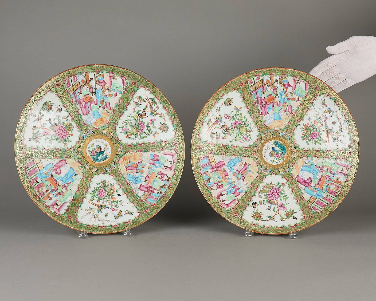 Pair Chinese Famille Rose Medallion Platters