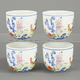 4 Chinese Famille Rose Porcelain Chicken Cups (1 of 9)