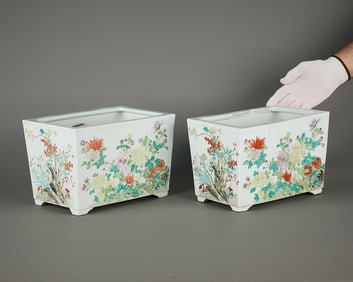 Pr Chinese Guangxu Porcelain Planters - Damaged