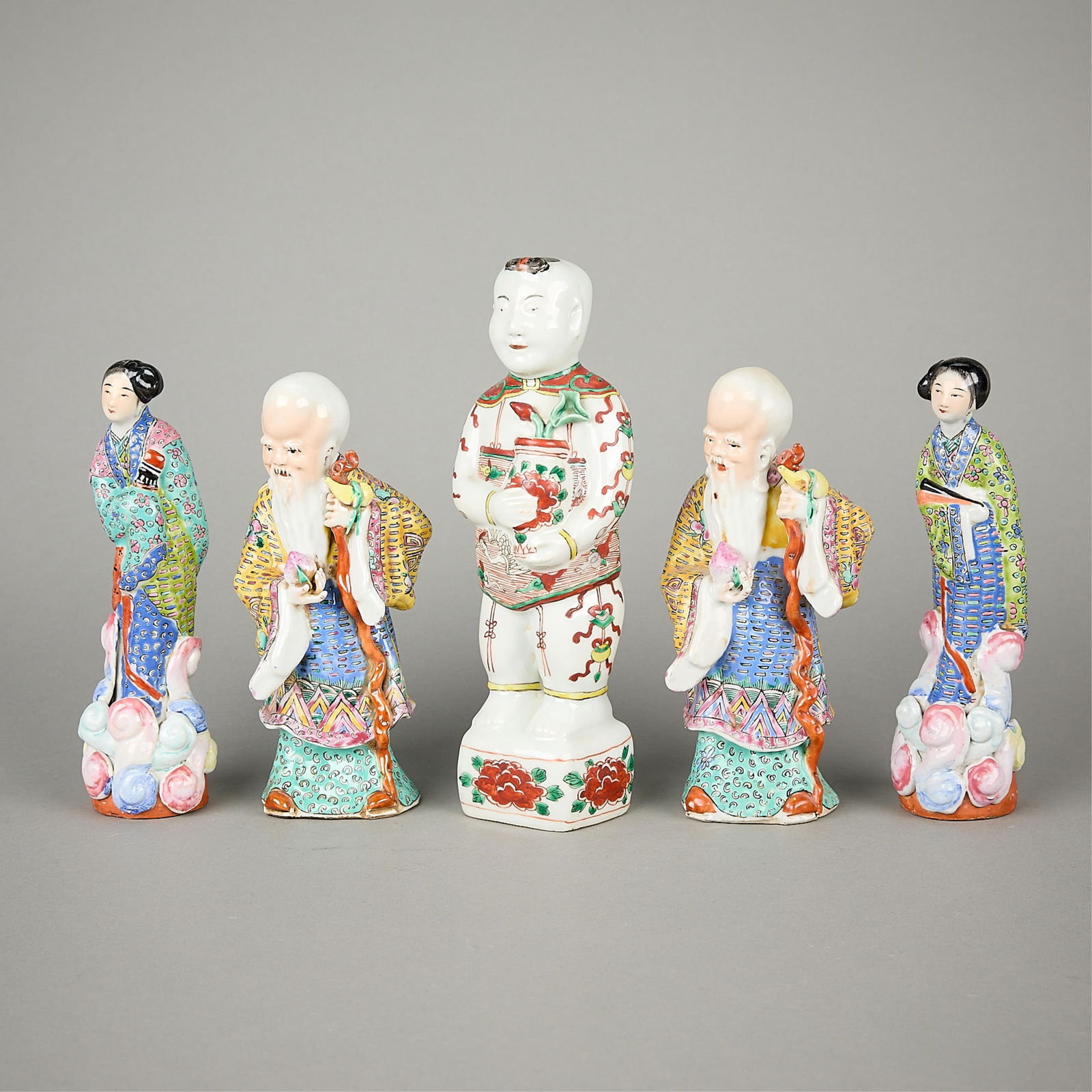 5 Chinese Famille Rose & Verte Porcelain Figurines (1 of 4)