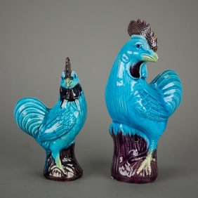 2 Chinese PRC Porcelain Chicken Figurines