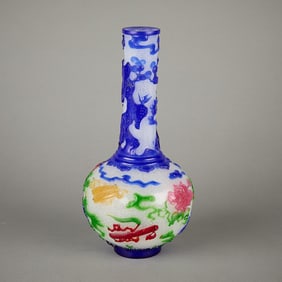 20th c. Chinese Peking 5 Color Glass Overlay Vase