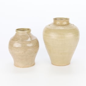 2 Thai Ceramic Storage Jars - Kalong & Sankampaeng