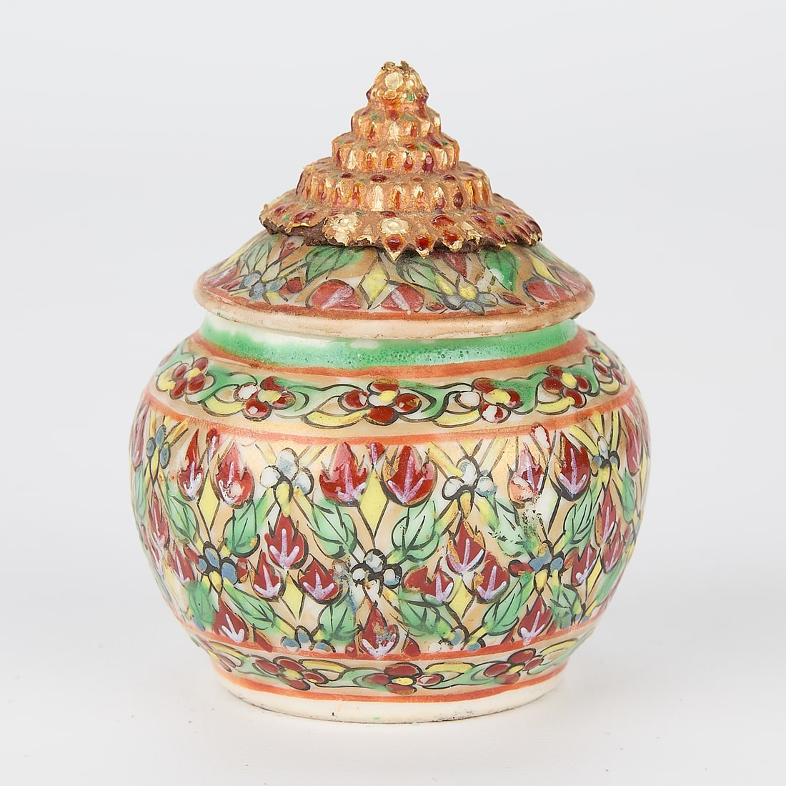 Early 19th c. Thai Bencharong Porcelain Lidded Jar (1 of 4)
