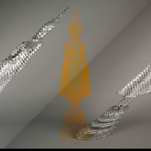 19th c. Thai Gilt Bronze Buddha Figure