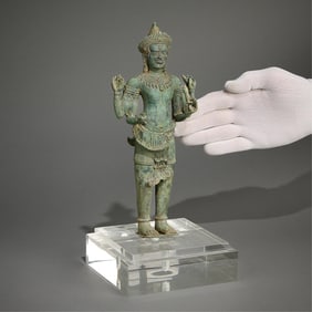 Antique Khmer Bronze Bodhisattva Figure