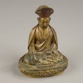 Antique Tibetan Bronze Seated Lama Figure