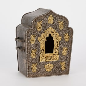 Small Tibetan Repousse Gau Prayer Box Shrine