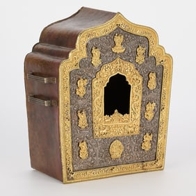 Large Tibetan Repousse Gau Prayer Box Shrine