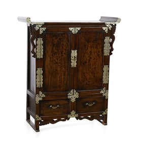 19th c. Korean Wood & Brass Tansu Wedding Cabinet