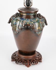 20th c. Lrg Japanese Champleve Vase Lamp
