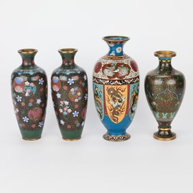 4 Japanese Meiji Cloisonne Baluster Vases