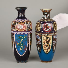 2 Japanese Meiji Cloisonne Vases