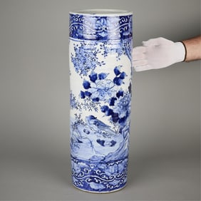 Japanese Blue & White Porcelain Umbrella Stand