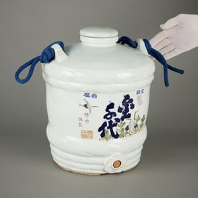 20th c. Japanese Ceramic Sake Barrel Cask