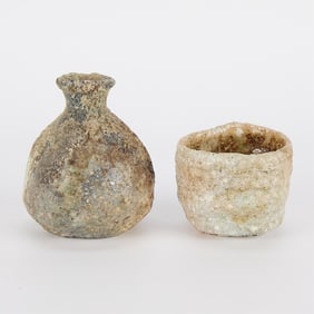 Sawa Kiyotsugu Studio Pottery Sake Cup & Bottle