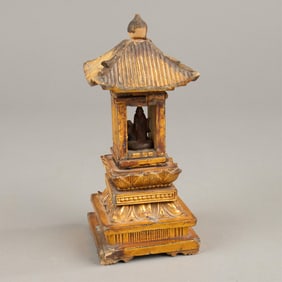 Japanese Carved Wooden Gilt Pagoda Shrine