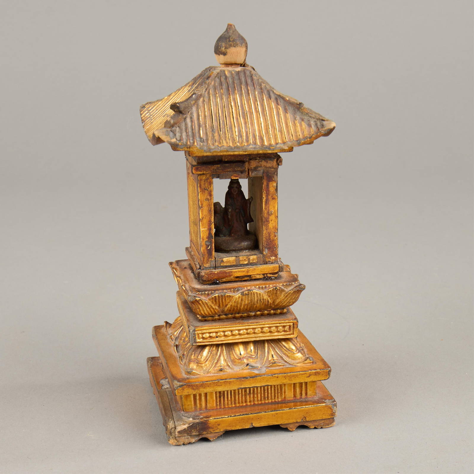 Japanese Carved Wooden Gilt Pagoda Shrine