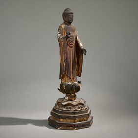 Edo Japanese Amida Nyorai Wooden Buddha Statue