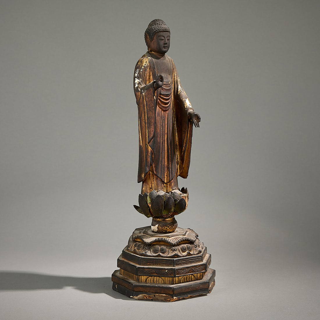Edo Japanese Amida Nyorai Wooden Buddha Statue