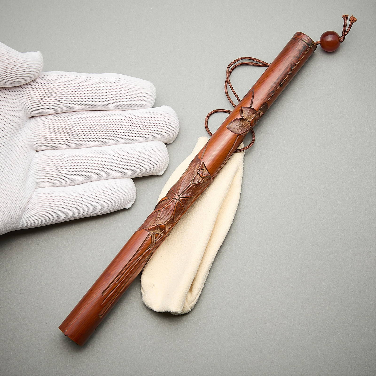 Japanese Carved Bamboo Sagemono Pipe Holder