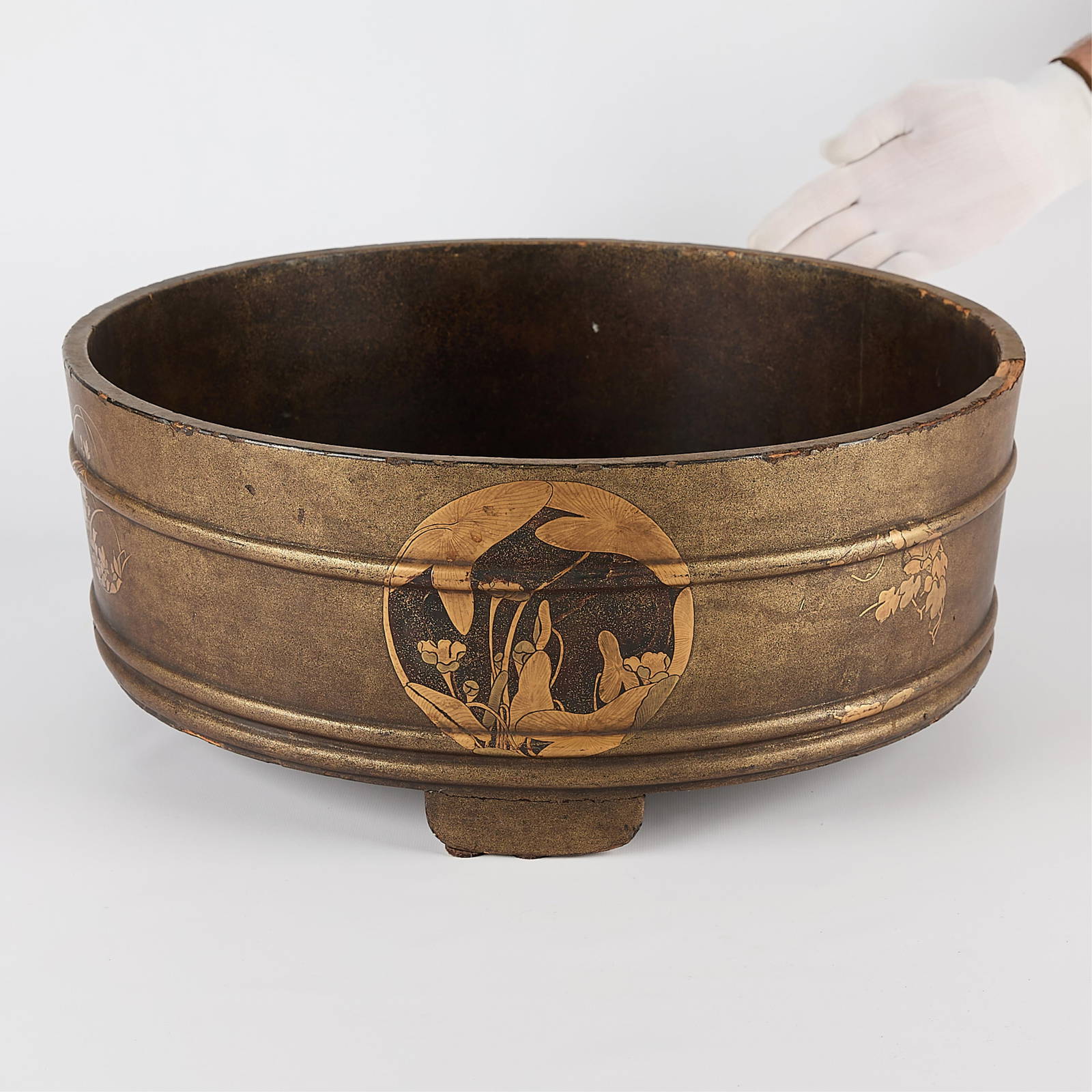 Japanese Carved & Lacquered Wood Wash Basin