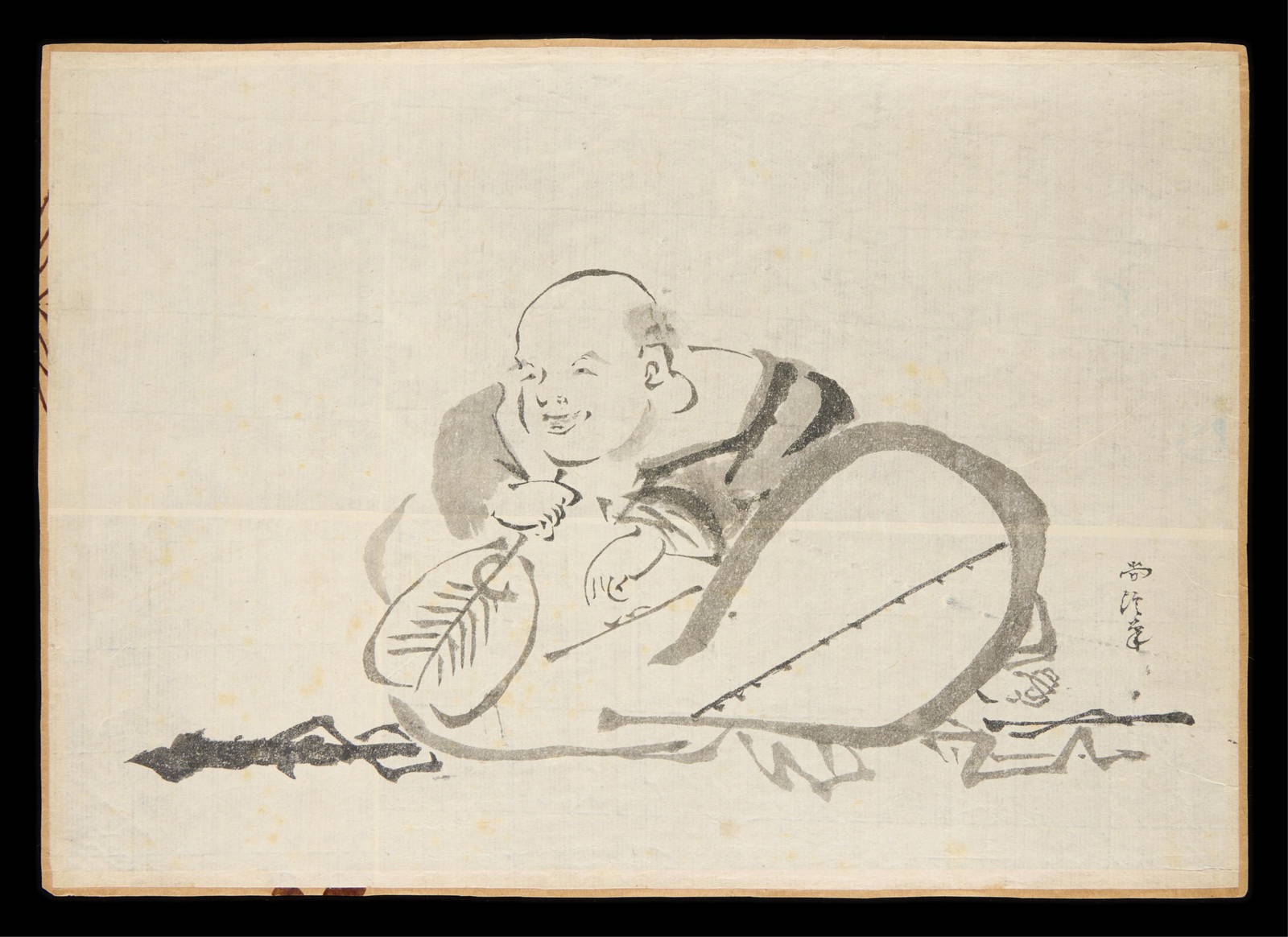 Antique Japanese Sumi-e Ink Painting of Hotei
