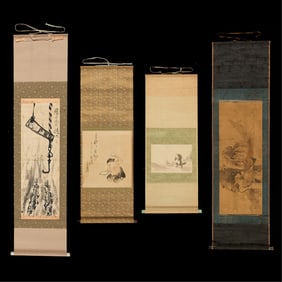 4 Antique Japanese Scroll Paintings