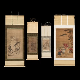 4 Japanese Scroll Paintings of Figures