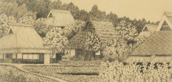 Ryohei Tanaka Village Etching 1980