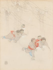 Bertha Lum Children w/ Snowballs Watercolor