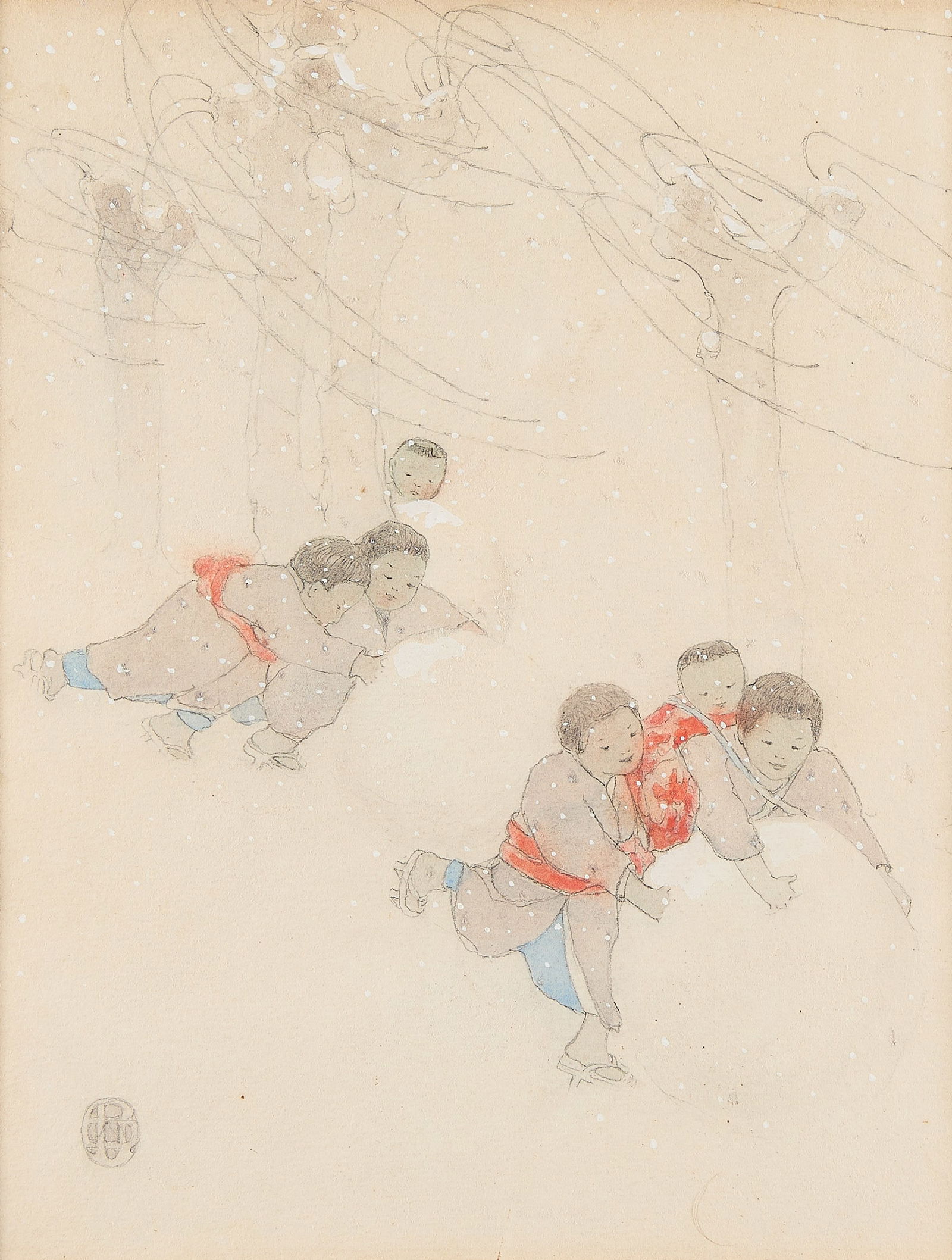 Bertha Lum Children w/ Snowballs Watercolor (1 of 6)