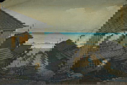 Hasui Kawase "Cloudy Day in Mizuki" Woodblock