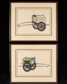 2 Japanese Woodblock Carriage Prints