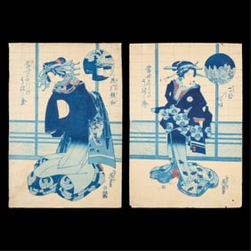 2 Keisai Eisen Aizuri-e Courtesan Woodblock Prints