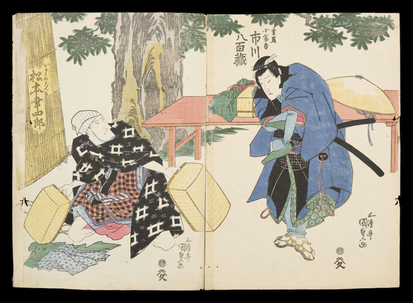 Kunisada Kabuki Theater Woodblock Diptych (1 of 3)