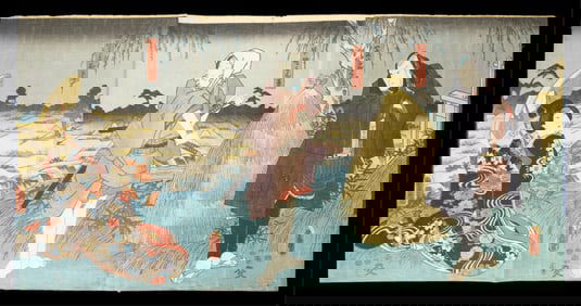 Kunisada "Journey of Okaru and Kampei" Triptych