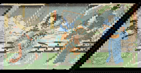 Kunisada II "Inaka Genji" Woodblock Triptych