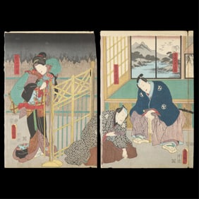 Kunisada Kabuki Theater Woodblock Diptych