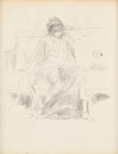 After James McNeill Whistler "Draped Figure" Print: After James McNeill Whistler (American, 1834-1903). Transfer lithograph titled "The Draped Figure, Seated," original printed 1893, posthumously printed 1904. One of 45 impressions printed by F.
