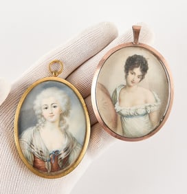 2 French Miniature Portrait Paintings