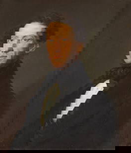 19th c. Portrait Oil Painting: Oil on canvas portrait painting of a well-dressed gentleman. His clothing would suggest mid- to late-19th century. Unframed; height: 28 in x width: 24 in. Framed; height: 32 in x width: 28 in x