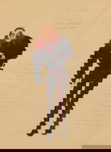 Margaret Harris Richard III Costume Design 1953: Margaret Harris (English, 1904-2000). Watercolor on paper depicting a costume rendering for Richard in "Richard III," 1953. Designed by Harris for the Motley Theatre Design Group. Provenance: From