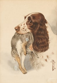 Boris Riab Hunting Dog w/ Rabbit Watercolor