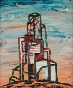 Lance Kiland "Keyed Skeleton" Oil Painting 1995