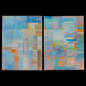Pair of Patrick Bradley Acrylic on Paper Paintings