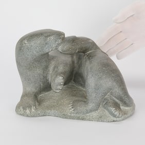 Inuit Otter & Fish Carved Sculpture