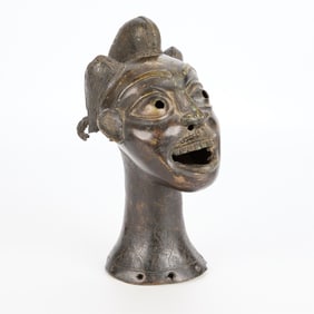 African Benin Style Bronze Laughing Head