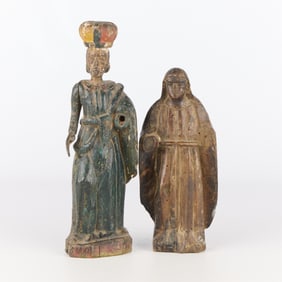 2 Polychrome Carved Wooden Santos Figures