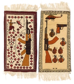 2 Afghan War Pictorial Tribal Rug Wool Textiles